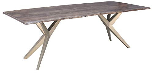 MASSIVMOEBEL24.DE Baumtisch Akazie 180x90x76 grau lackiert Beine Silber matt Freeform 4#35