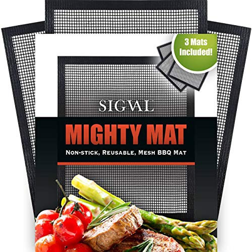 SIGVAL Mighty Mat - Verstärktes Antihaft-Jerky Smoker Grill Mesh - 3er Set - Back- und Grillmatte zum Kochen von Fisch, Gemüse, Fleisch auf Smoker oder Grill