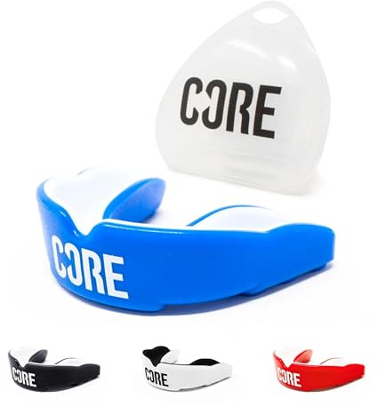 CORE Protector bucal de protección con funda, protector de encías ajustado adecuado para niños, adolescentes y adultos, para todos los deportes de contacto, BMX, scooters y patineta, color azul