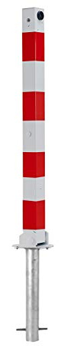 UvV Absperrpfosten 900 x 70x70 mm Vierkantrohr feuerverzinkt, umlegbar mit Bodenanker zum Einbetonieren Poller, Parkplatzsperre (Halbzylinder)