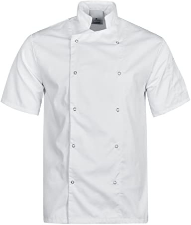 BWOLF Nozomi Veste de cuisine, unisexe, noir/blanc, vêtement de cuisine professionnel, uniforme de chef, manches courtes, Blanc., S