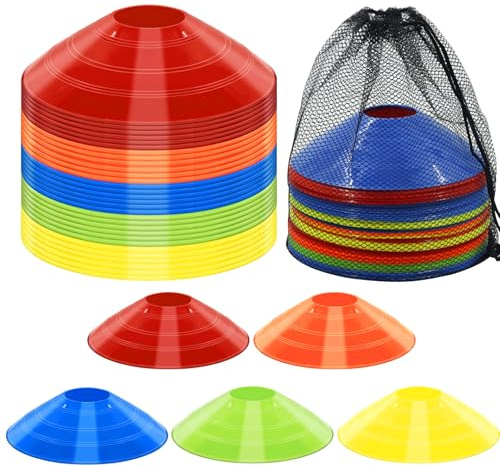 Jyongmer 30 PCS Disc Cones Training Cones with Carry Bag | Agility Soccer Cones for Training, Football, Basketball, Sports Games and Field Marking Practice