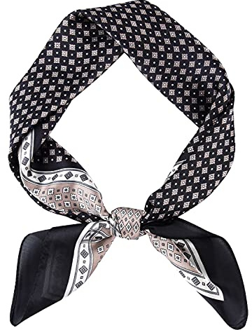 GERINLY Classic Plaid Men Neckerchief Fashion Silk Head Bandana Oversized Pocket Square for Prom Male Scarf Pañuelos Cuello (Black)
