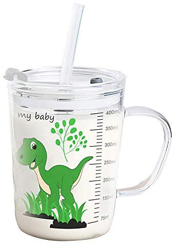 AKOGD Tasse à lait avec paille, verre transparent 400 ml tasse, une jolie tasse micro-ondes avec un couvercle anti-fuite