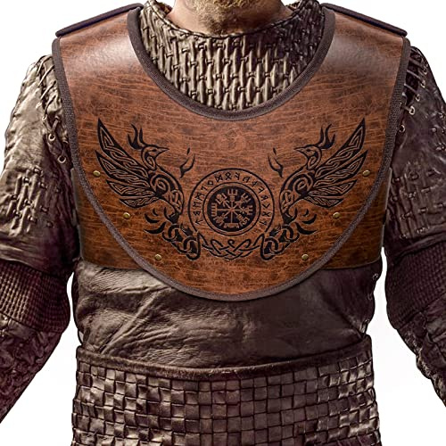 HiiFeuer Vegvisir Brustpanzer aus PU-Leder mit Prägung, Wikinger-Krieger-Brustschutz, mittelalterliche Ritterrüstung für LARP-Cosplay-Aktivitäten