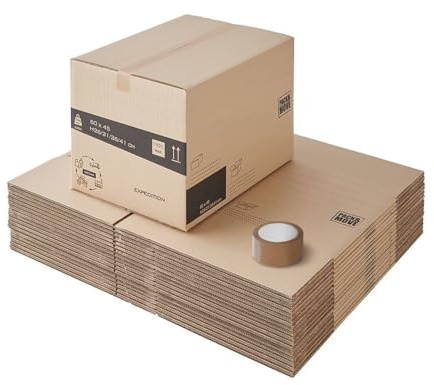 Pack and Move - Set mit 15 Umzugskartons, modulare Höhe: variabel und anpassbar - 60 x 45 x 31-41 cm - verstärkte Griffe - 1 gratis Kleber