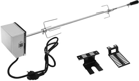 Cecaylie Set di spiedo girevole da 107 cm con 2 aghi da carne, spiedo con motore in acciaio inox, 220 V – 240 V, portata universale 10 kg