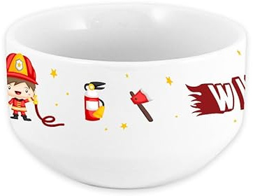 Bol enfant personnalisable – Ajoutez le prénom | Cadeau original | 720mL | Plusieurs motifs | Céramique (Pompier)
