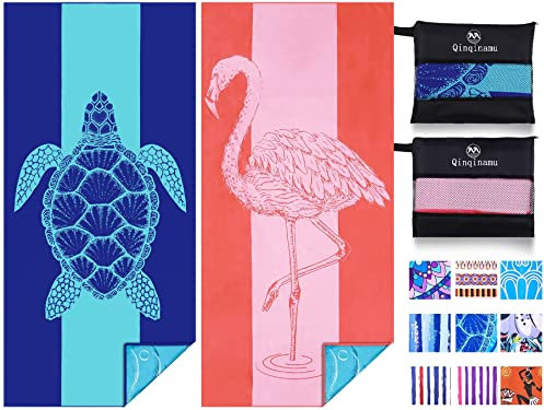 2 Pack Microfiber Lightweight Beach Towel 71x32 Oversized Extra Large Thin Sand Free Towels Travel Swim Pool Yoga Gym Camping for Adults Women Men Beach Essentials Accessories Vacation Gift