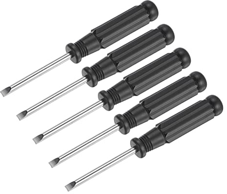 uxcell Mini Slotted Screwdriver, 4.0mm Flat Head with Black Handle for Small Appliances, 5 Pcs
