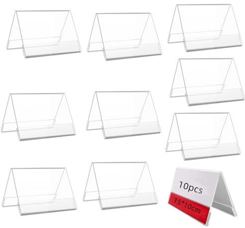 Naisfei 10 Stück Tisch-Hinweishalter, Etikettenhalter aus transparentem Acryl, Tischmenühalter, transparentes Acryl, Plexiglas für Poster, Theken, Geschäfte, Bilderrahmen (15 x 10 cm)