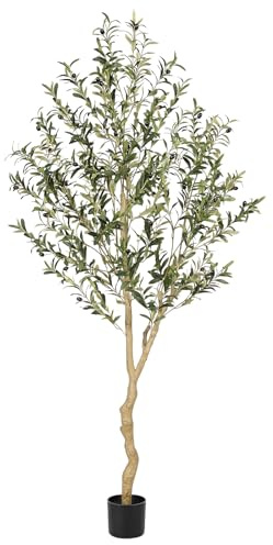 Realead Faux Olive Tree 6ft - Tall Olive Trees Artificial Indoor with Natural Trunk and Lifelike Leaves - Fake Olive Tree with Pot for Modern Home Office Living Room Decor