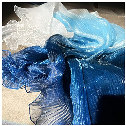 Blauer Farbverlauf plissierter Organza-Stoff Magic Color Laser Plisse Stoff Akkordeon Crimpen Falten Nähmaterial für Kleid 140 cm Breite (blau)