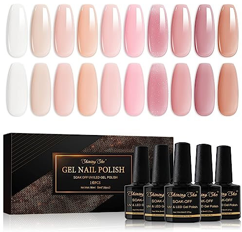 Shining She UV Nagellack,10 Farben Jelly Gel Nagellack Transparent Rosa Nude,Gellack Soak-Off UV Gel Nail Polish Starter Set,Maniküre Set für Frauen Nail Salon DIY, 8ML