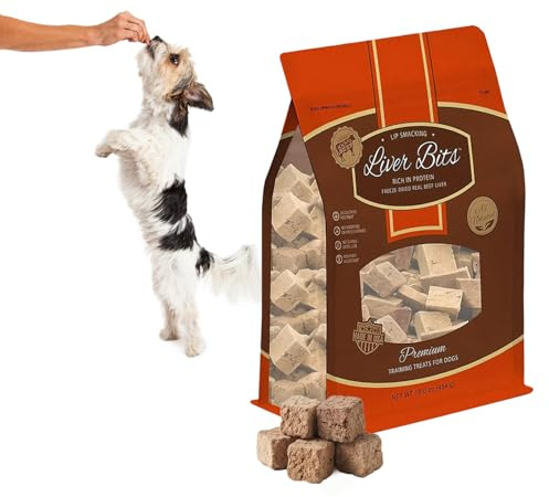 Liver Bits Freeze Dried Premium Training Treats for Dogs, All Natural Pure Beef Liver, Low Calorie, No Additives or Preservatives, Made in USA, 60 Count (16 Oz)