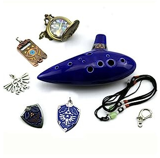 6 Stück Legend of Zelda Cheffort 12 Loch Okarina Alt C Okarina mit Schutztasche Badge Halskette Set