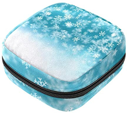 Sanitary Napkin Storage Bag, Feminine Product Pouches Portable Period Kit Bag for Girls Women Ladies Winter Snowflakes