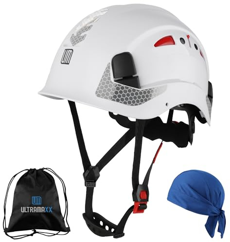 UM ULTRAMAXX Safety Helmet Hard Hat, ANSI Z89.1 Approved Lightweight Vented Work Helmet, 6-Point Adjustable Ratchet Suspension Hardhat Ideal for Industrial and Construction (White)