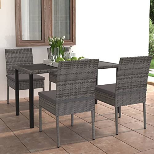 Camerina 5-TLG. Garten-Essgruppe Poly Rattan Grau Balkonsessel Outdoor BalkonstüHle
