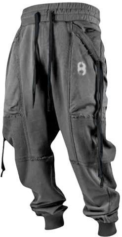 KONG JIMFAN Herren Jogginghosen Outdoorhose Cargohose Baggy Arbeitslatzhose Cargo Pants Herren Sommer Trainingshose Mittelarter Herren Hose Punk Hose Herren Cargohose Herren Weiß(Grau,4XL)