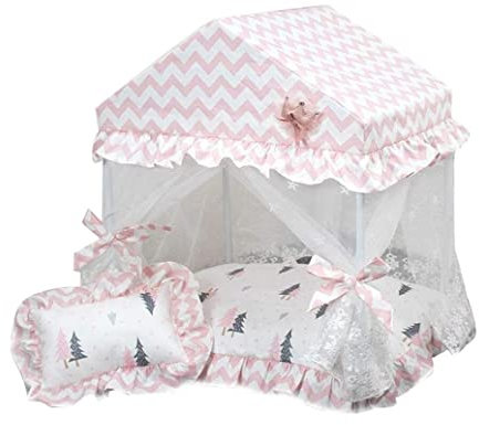 Beruhigendes Katzenbett Luxus Hundehütte Prinzessin Zelt Zwinger Nest Matte Haustier Hund Haus Katze Bett Für Kleine Mittelgroße Hunde Haustier Bett Hund Sofa Teddy Haus Haustierbett ( Color : Rosa ,