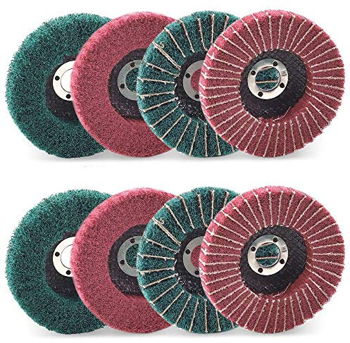 Tyatocepy 8 pezzi 4 dischi pieghevoli in fibra di nylon rosso e verde Set di mole abrasive per smerigliatrice angolare