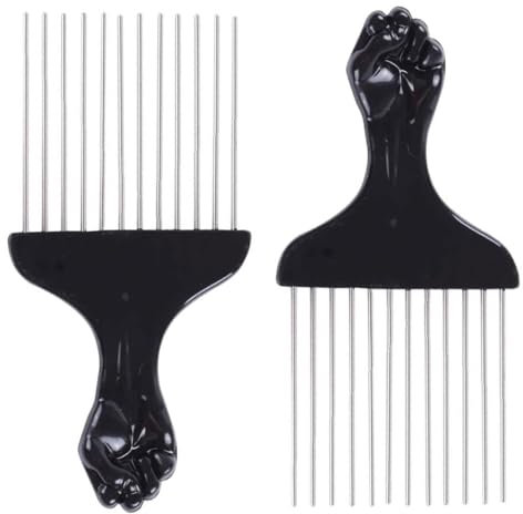 HZAOPZE Peigne Afro en Métal 2 Pcs, Pick Cheveux Africain à Dents Larges, Brosse pour Cheveux Bouclés et Barbe, Outil de Coiffage (Noir)