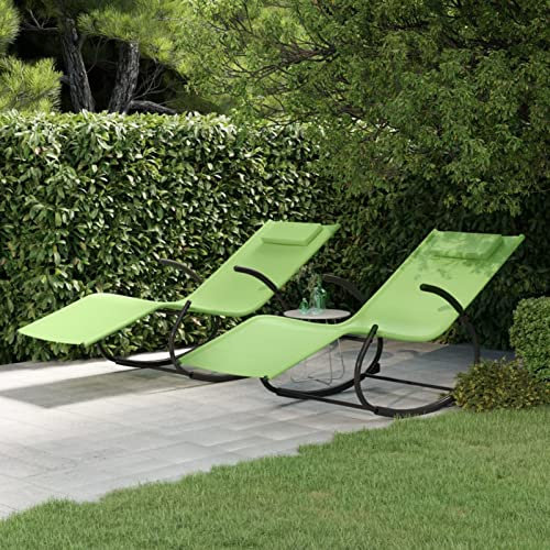 Chaduof Schaukelliegen 2 STK Liegestuhl Balkon, Gartenliege, Sonnenliege, Deckchair, Saunaliege, Liege Outdoor, Grün Stahl und Textilene