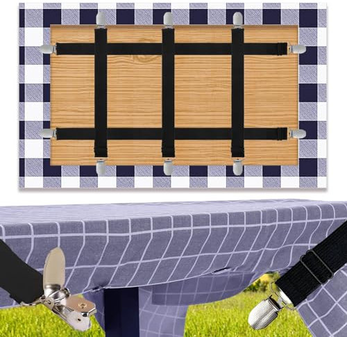 OPPKEPT Tischdeckenhalter für Dicke Tischplatten, 5 Stück Versteckter Riemen Verstellbare Elastizität Tischabdeckungsklemmen, Tischdeckenclips für Gartentisch Restaurant Familien-Esstisch im Freien