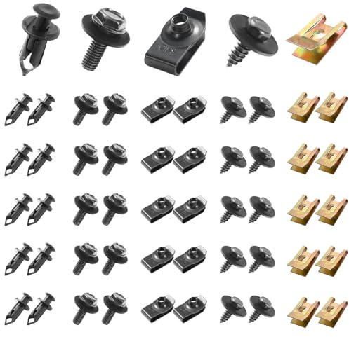 Uolor 100PCS Vis et Boulons de Voiture, Vis de Soubassement, Vis d'Aile de Carrosserie, Clips en Plastique Rivet Fixations - Kit Universel U-Nuts Garde-boue Boulons de Carrosserie