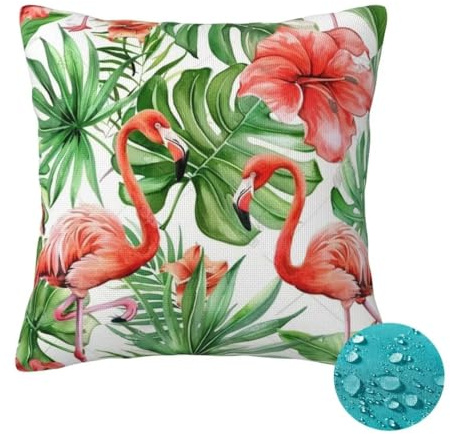 Outdoor Kissen Wetterfest 2 Stück Flamingo Kissenbezug 45x45 cm, Sommer Gartenkissen Deko Outdoor Sitzkissen Wetterfest, Kissenbezüge Pflanze Outdoorkissen für Balkon Terrasse Patio Garten Deko -OZ6