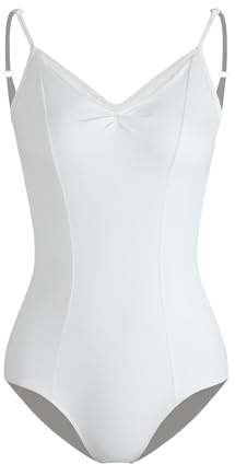 HROYL Body da Danza per Donna Classica Scollo a V Body da Balletto Body Ginnastica Leotards con Spalline Regolabili,C11-Bianco,XS