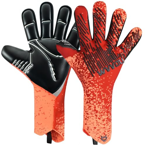 WVVOU Torwarthandschuhe, Torwarthandschuhe Herren, Fußballhandschuhe, 4+3mm Latex Super Grip für die Härtesten Saves Atmungsaktive