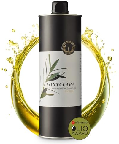 FONTCLARA Picual Aceite de Oliva Virgen Extra de España, Premiado, Frutado Medio, Añade Profunidad a sus Platos, Extracción en Frío, Freir, Cocinar y Hornear, Botella de 1l