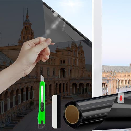 Film Occultant Fenêtre Anti Regard, Film Fenetre Effet Miroir 75x200cm | Brise Vue Fenetre, Film Anti UV Chaleur Fenetre, Protection de la Vie Privée, pour Bureau Maison Meubles