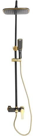 Ensemble de douche cascade - Pommeau de douche doré - Douchette à main réglable en hauteur - 3 types de jet - Noir