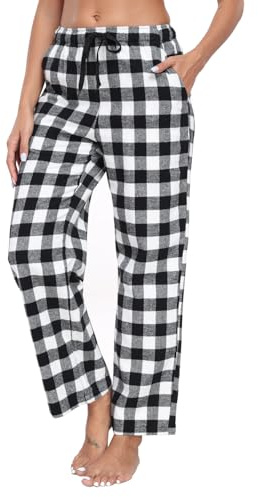 North Bund Damen 100% Baumwolle Pyjamahose Karierte Lang Schlafanzughose Weich Freizeithose Hose Nachtwäsche Schlafhose Hausanzug Mit Taschen Und Kordelzug