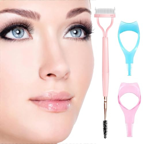 BLPRKOT 3 Pièces Brosse pour Cils Peigne à Cils Peigne et Brosse Cosmétique arc Peigne de Cils Durable de Séparateur de Cils，bleu et rose