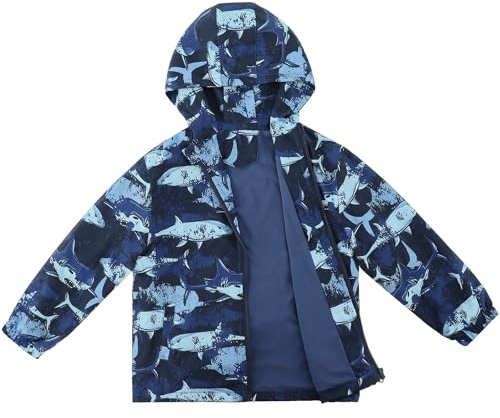 LACOFIA Boys Waterproof Jacket Kids Raincoat 3~12 Years | Children School Coat with Hood,Warm Fleece Lining,Pockets,Autumn Winter,Rainy Day,Hiking,Camping,Running
