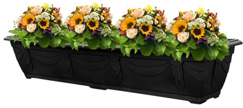 VR7 90cm Long Garden Planter - Durable Plastic Trough for Raised Window Planting - Ideal for Flowers, Herbs, and Vegetables