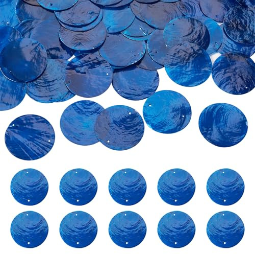 Cheriswelry 50 Pcs Natural Shell Pieces Flat Round Shell Beads 2 Holes Sea Shell Discs for Wind Chimes Curtain Window Decoration, Royal Blue