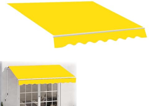 Ausziehbare Terrassenmarkise, Sonnenschutz, mit Volant, wasserdichter Stoff, für den Außenbereich, Gelb, Markise in mehreren Größen für Terrasse, Deck, Garten, 6 x 2,5 m