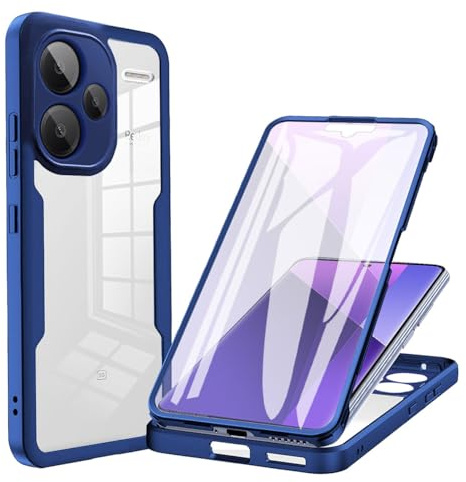 YUEQIAN Funda para Xiaomi Redmi Note 13 Pro+ Plus 5G, Carcasa Antigolpes con Protector de Pantalla Integrado, Robusto 360º Doble Cara Protección Transparente Silicona Bumper Caso. Azul