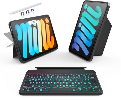 accrosoo Funda de protección Completa para iPad Mini A17 Pro/iPad Mini 6/7 de 8.3 Pulgadas, Teclado Desmontable, protección Completa para Retrato y Paisaje Ajustable de 156°, 7 retroiluminaciones