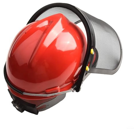ComfyHarbor Casque de sécurité pour tronçonneuse avec cache-oreilles et visière en maille rouge
