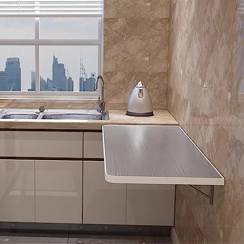 Klappbarer Wandtisch aus Edelstahl für kleine Räume, wandmontierter Klapptisch mit Halterung für Esszimmer, Küche, platzsparend, zusammenklappbarer Schreibtisch (Größe: L 70 x B 40 cm)