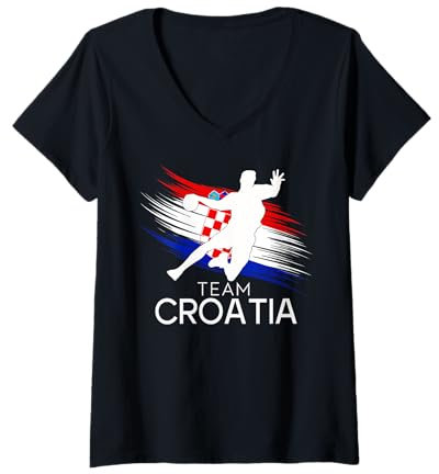 Damen Handball Kroatien Trikot Handballspieler Handballspiel T-Shirt mit V-Ausschnitt