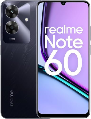 realme Note 60 Smartphone Android, Téléphone Mobile Double SIM 4G, Écran LCD 6,74 90Hz, 3 Go de RAM 64 Go de ROM, Batterie 5000mAh, Appareil Photo Clair 32MP, Noir Marbre, sans Adaptateur