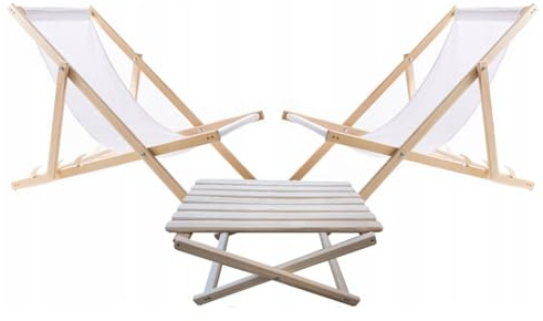 WOODOK – Ensemble de 2 chaises Longues Pliantes en Bois avec Table – Transats de Jardin Robustes et Portables – Mobilier de Jardin Multifonctionnel, idéal pour terrasse, Balcon et Plage