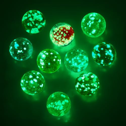 Ainiv 10Pz Palline di Vetro Luminose per Bambini, 12mm Biglie di Vetro Colorate Decorative, Che Si Illuminano al Buio,Riempitivi di Vasi, per Giochi di Marmo